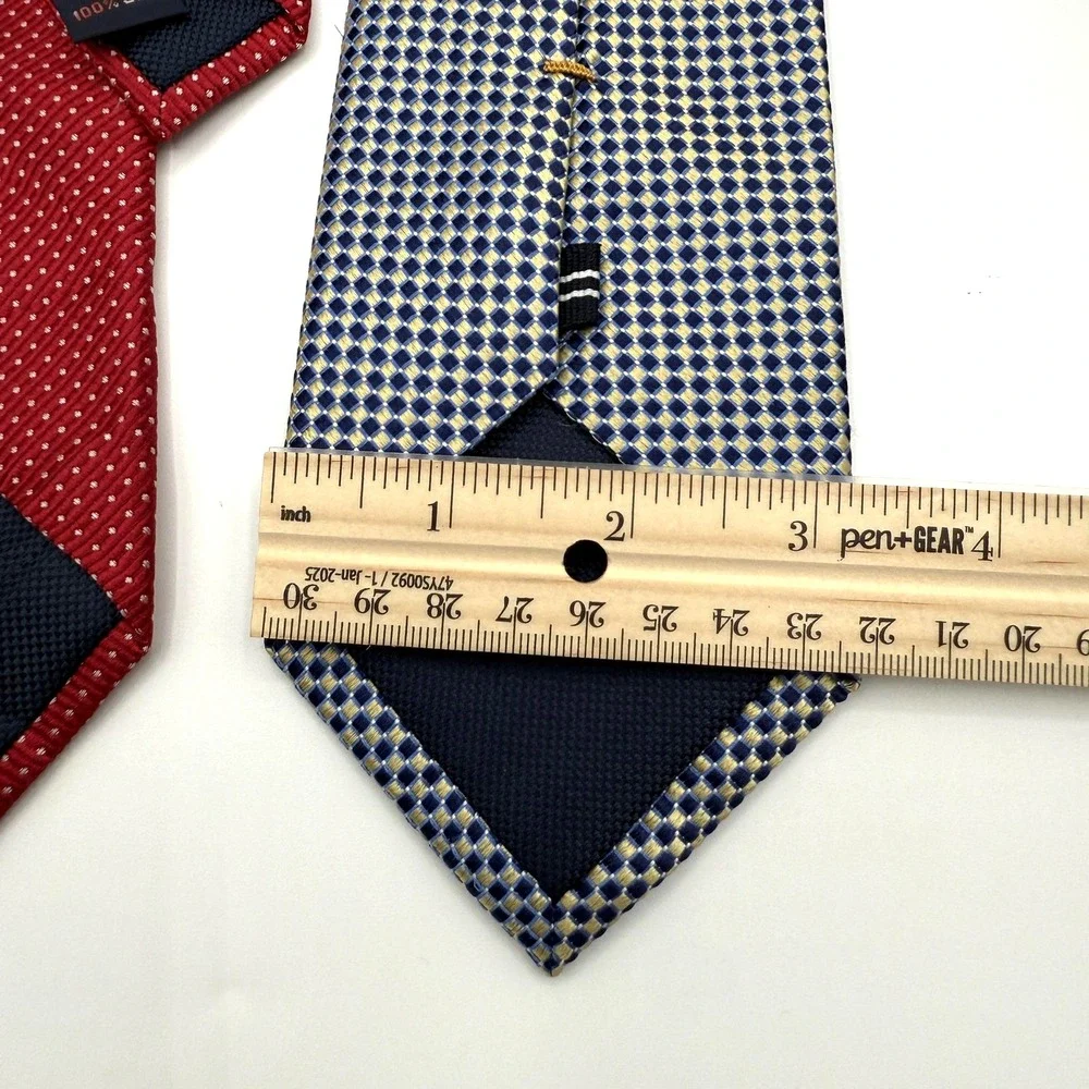 Nautica Ties Neckties Mens 100% Silk Red Navy‎ Geometric Microdot Lot of 2